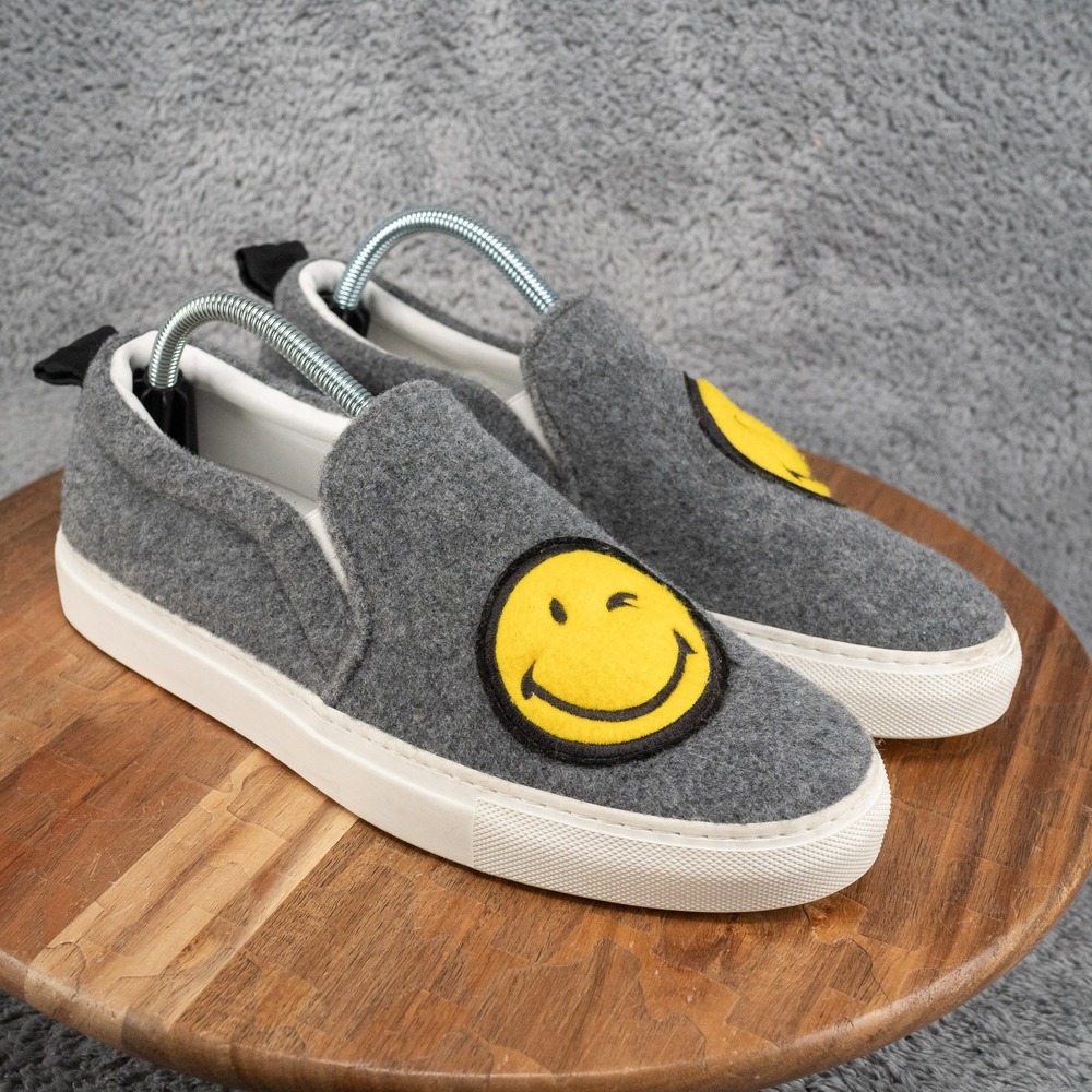 Joshua Sanders Men's Sneakers Gray Smiley Face Slip On Made In Italy Size 41